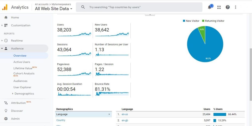 Our google analytics report