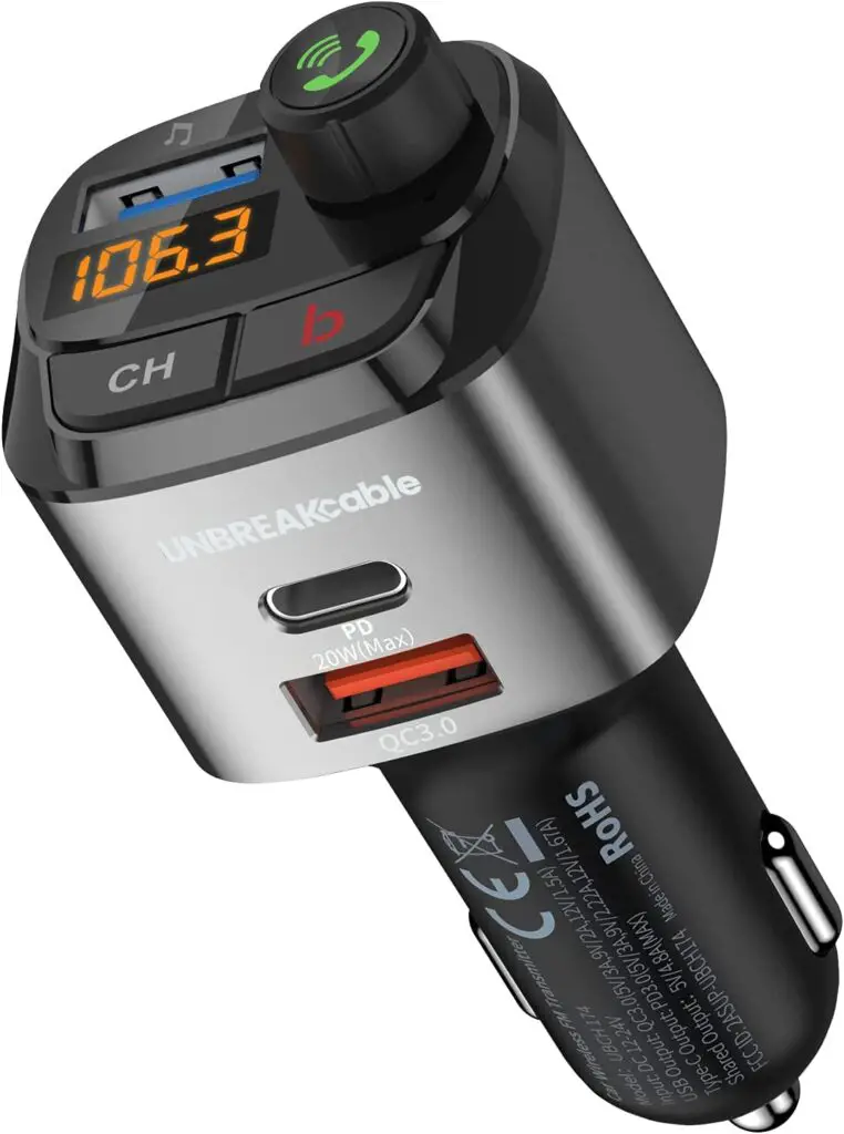 UNBREAKcable Bluetooth FM Transmitter